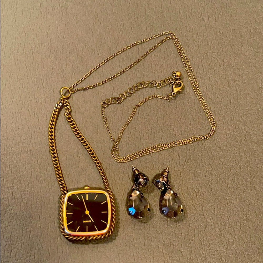 Hand Crafted Watch Necklace & Earrings
